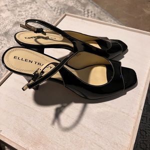 Ellen Tracy Patent Black Open Toe Slingback Heels